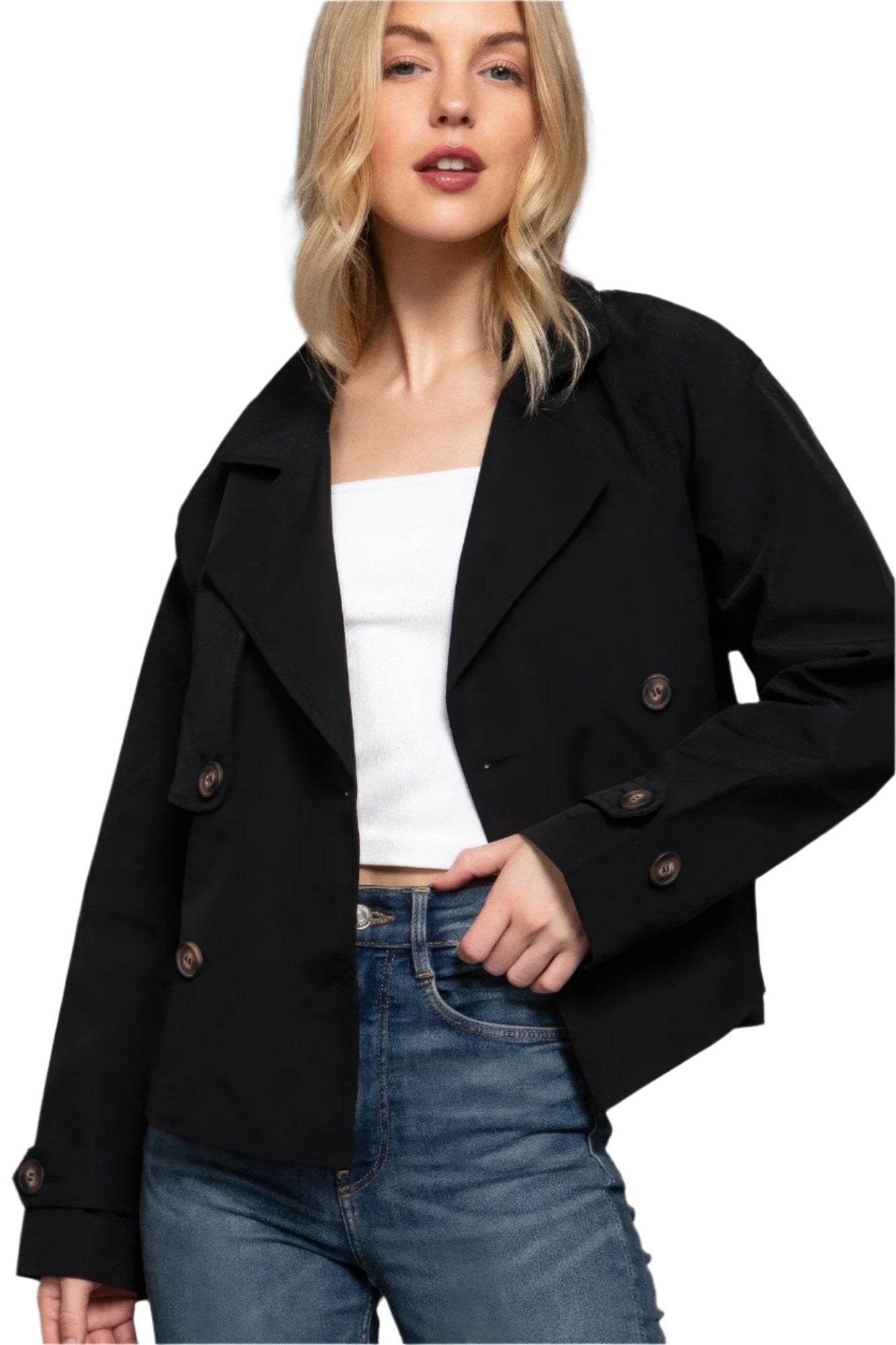 Double Breasted Short Trench Jacket - VacationGrabs