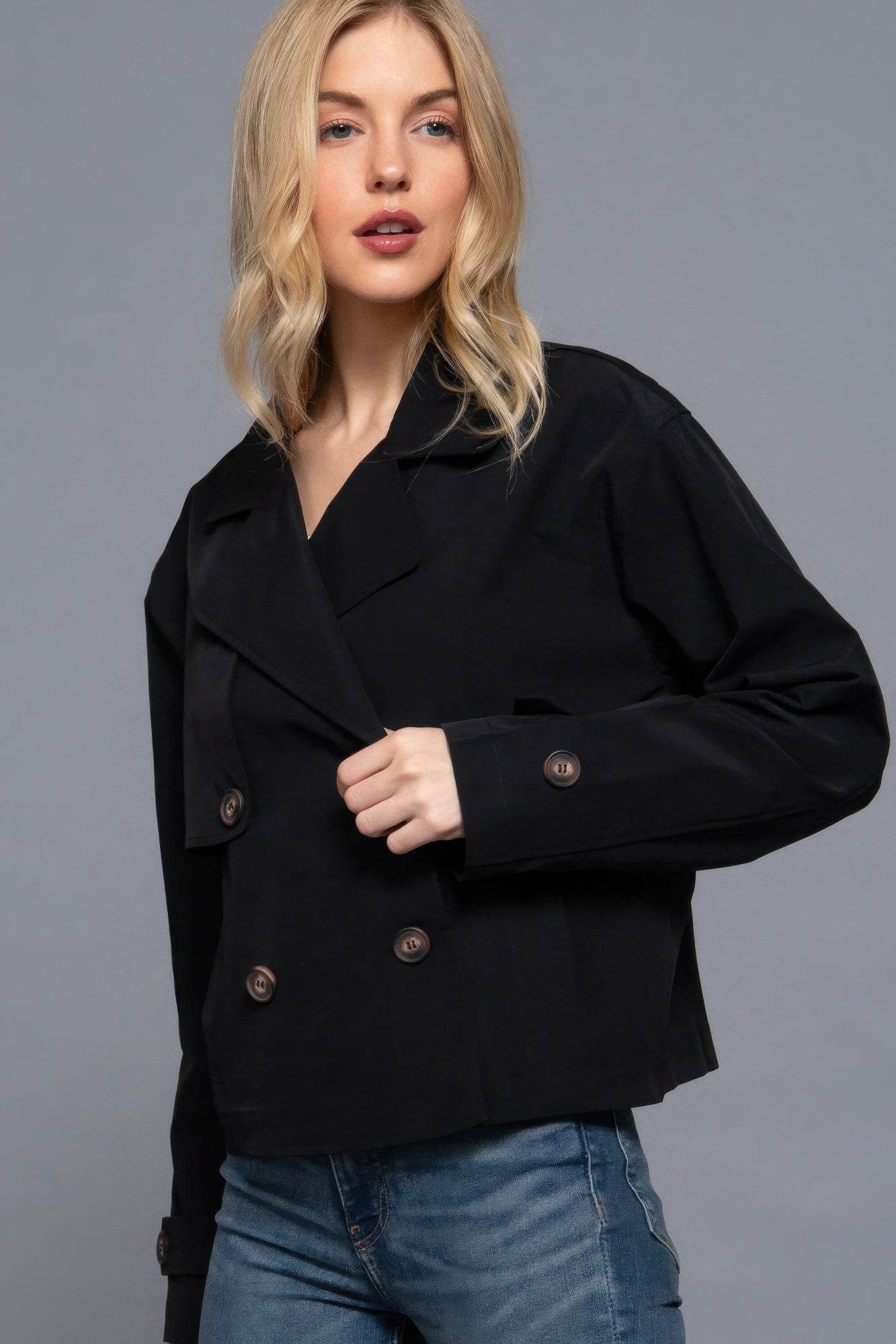 Double Breasted Short Trench Jacket - VacationGrabs