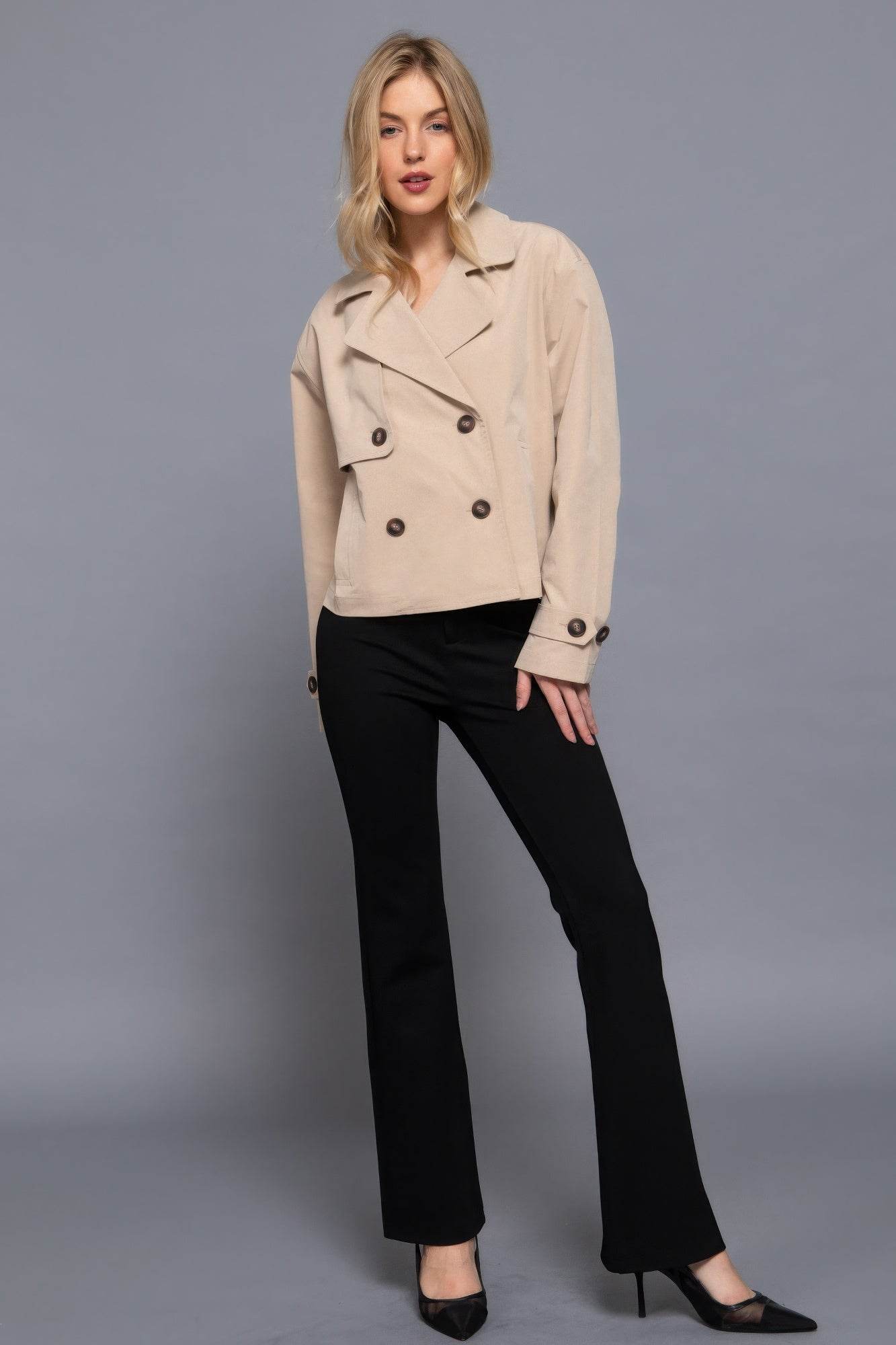 Double Breasted Short Trench Jacket - VacationGrabs