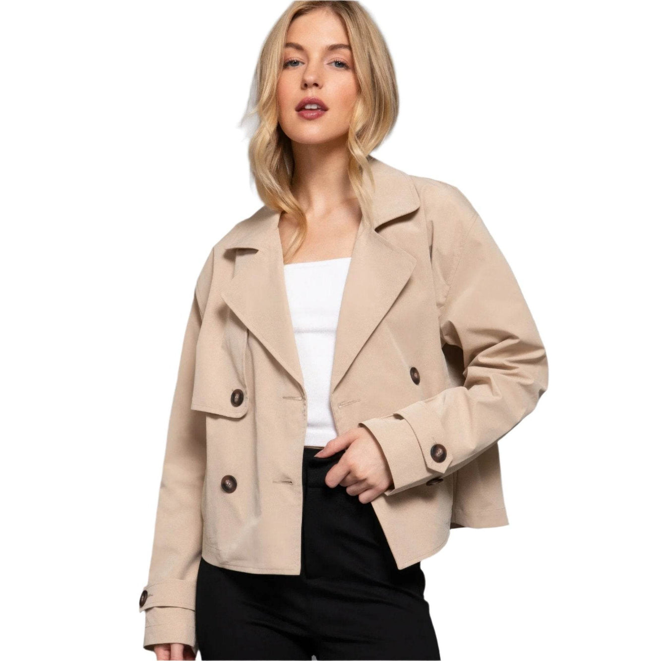 Double Breasted Short Trench Jacket - VacationGrabs