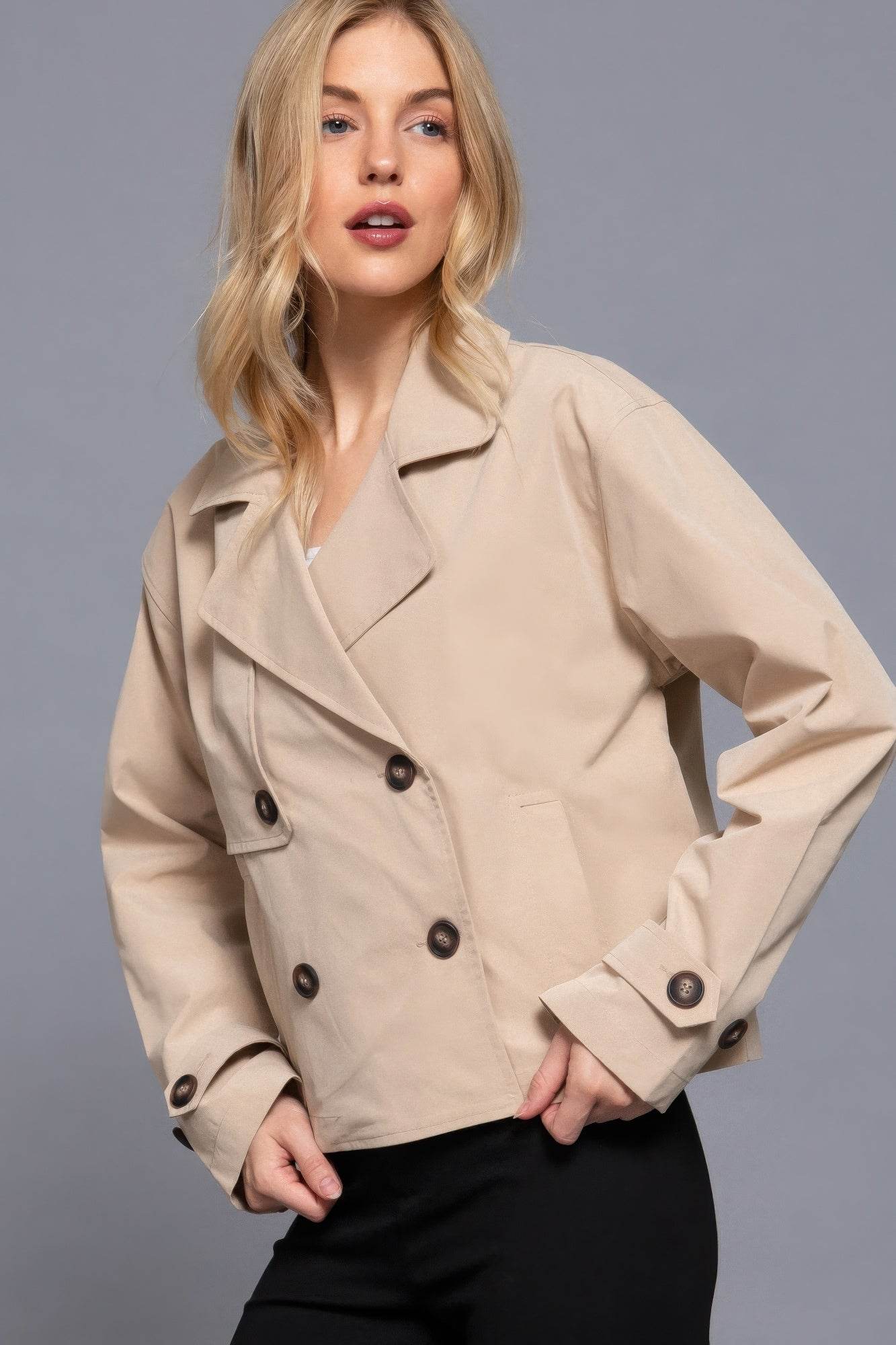 Double Breasted Short Trench Jacket - VacationGrabs
