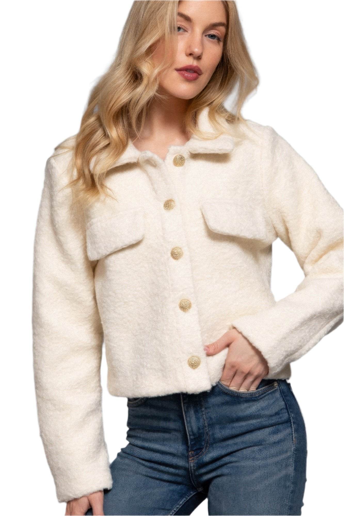 Long Slv Teddy Fleece Short Jacket - VacationGrabs