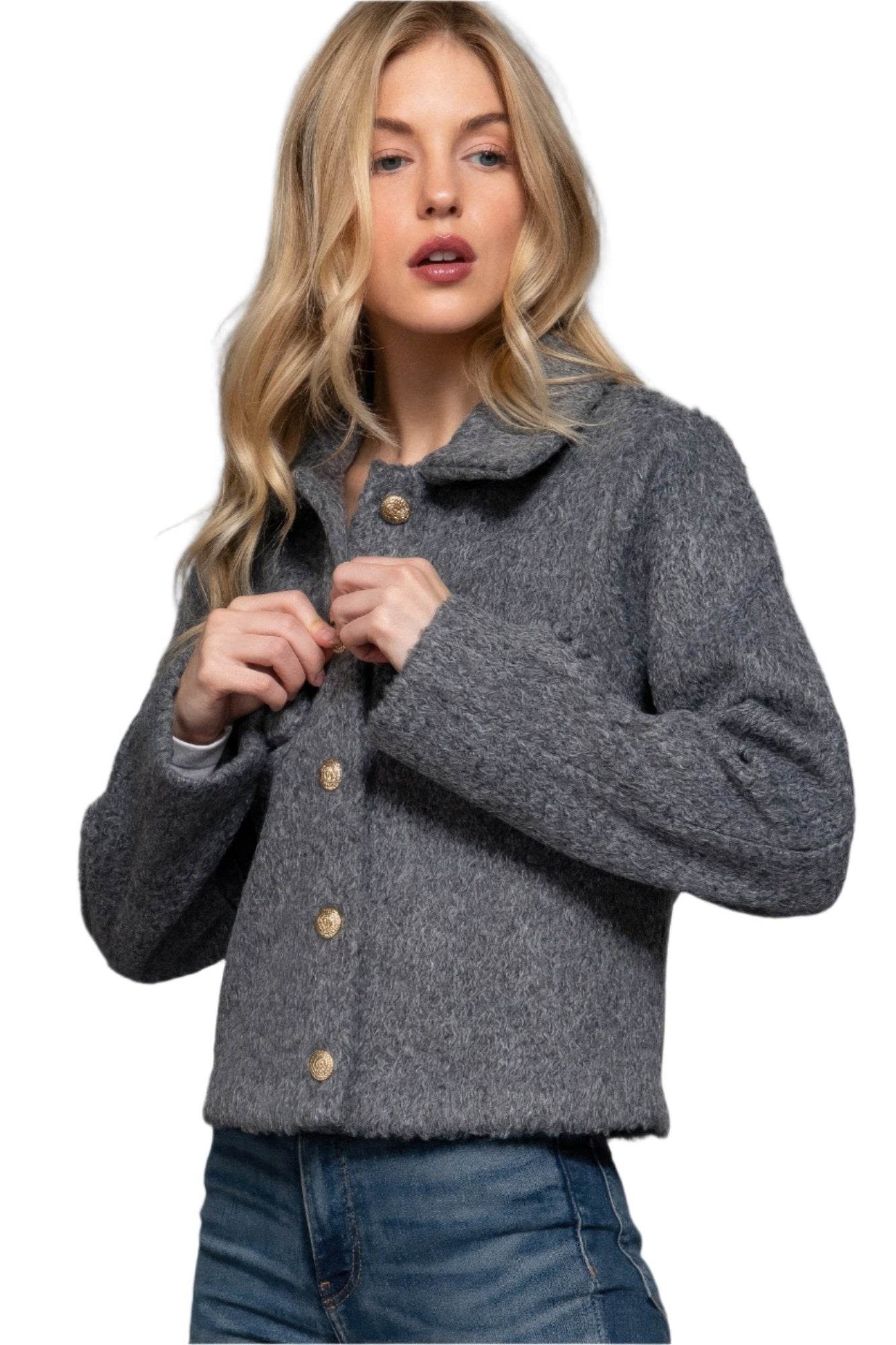 Long Slv Teddy Fleece Short Jacket - VacationGrabs