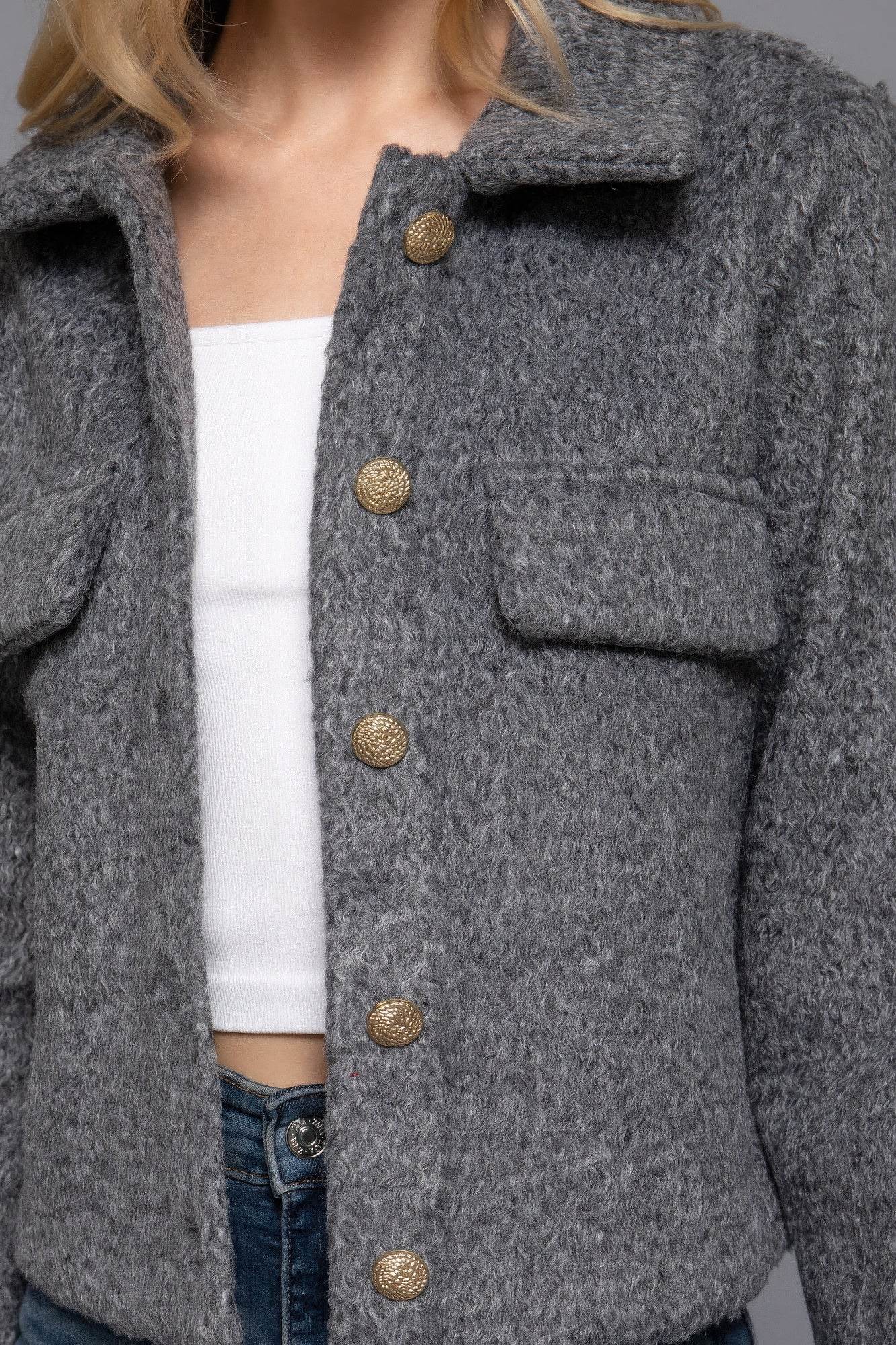 Long Slv Teddy Fleece Short Jacket - VacationGrabs