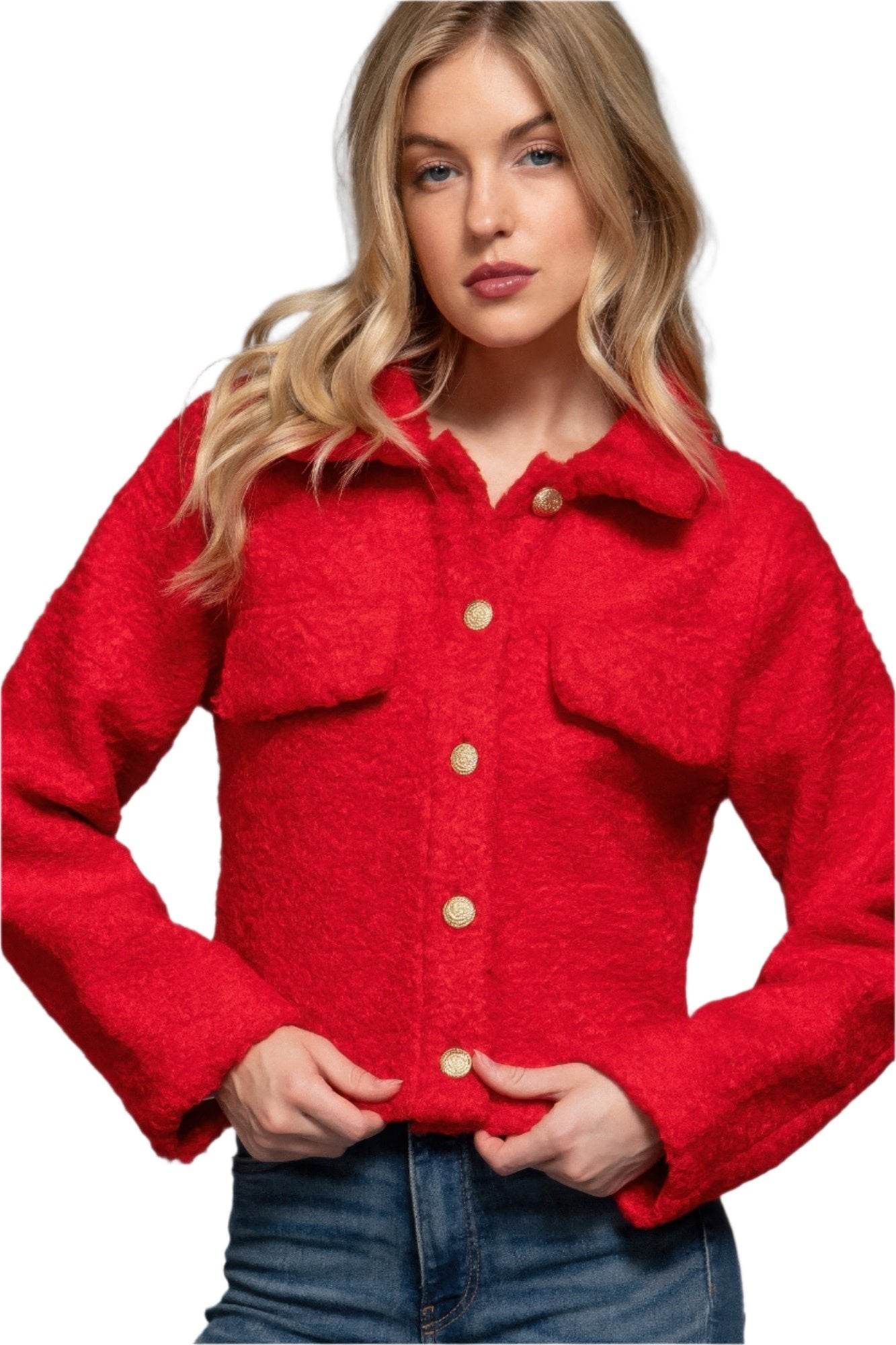Long Slv Teddy Fleece Short Jacket - VacationGrabs