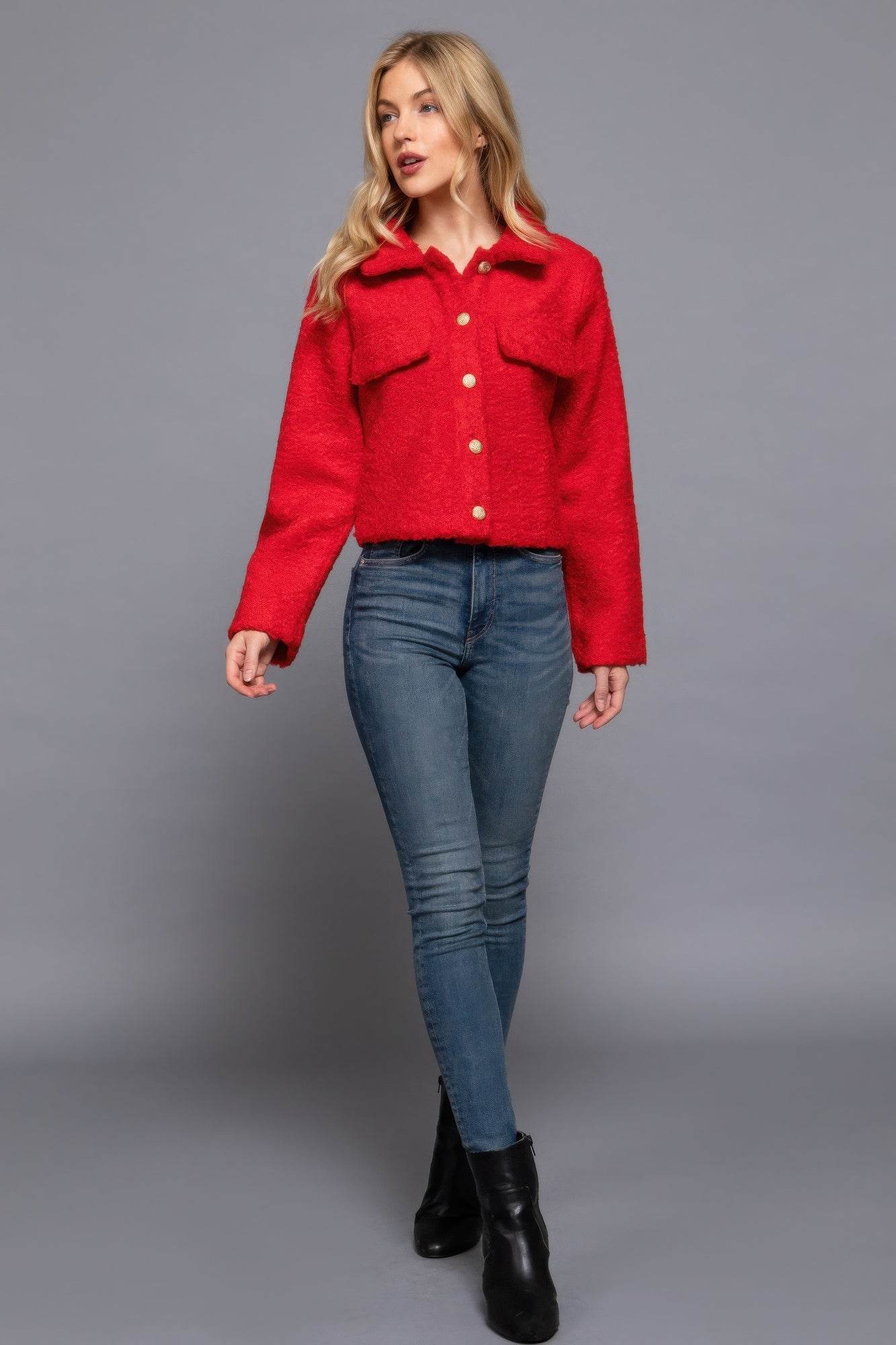Long Slv Teddy Fleece Short Jacket - VacationGrabs
