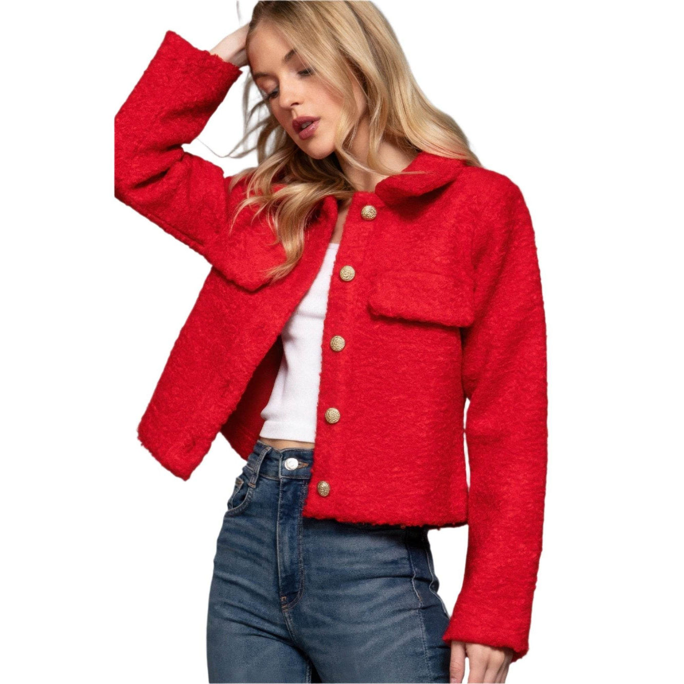 Long Slv Teddy Fleece Short Jacket - VacationGrabs