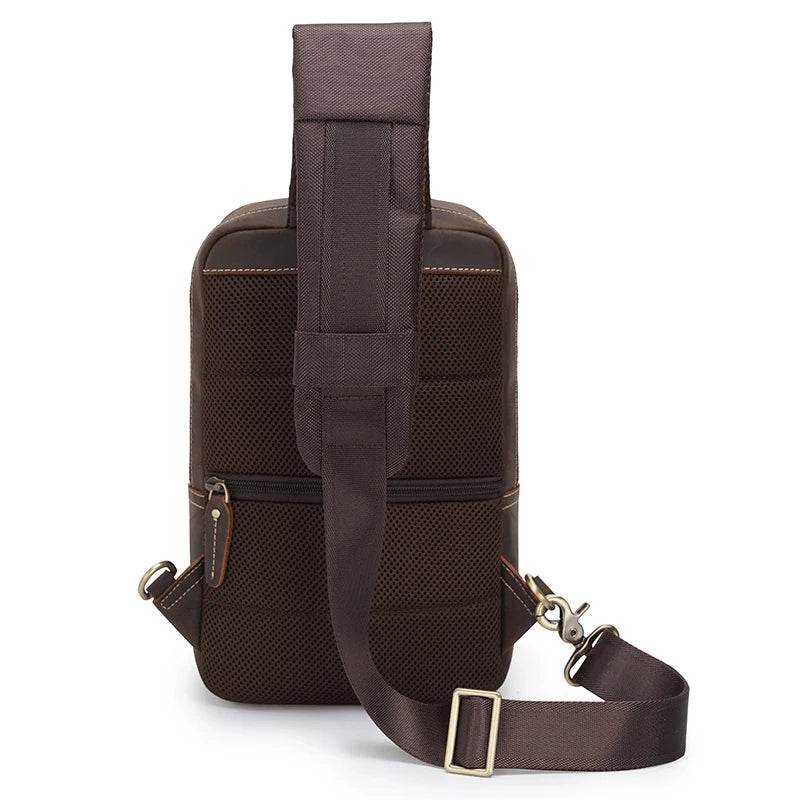 Leather Chest Bag Big Capacity Crazy Horse Vintage Sling Bag - VacationGrabs
