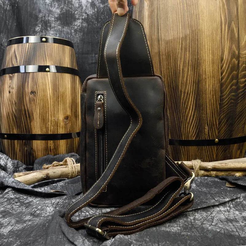 Genuine Leather Sling Bag Anti-Theft Sport Biking Chest Pack Men - VacationGrabs