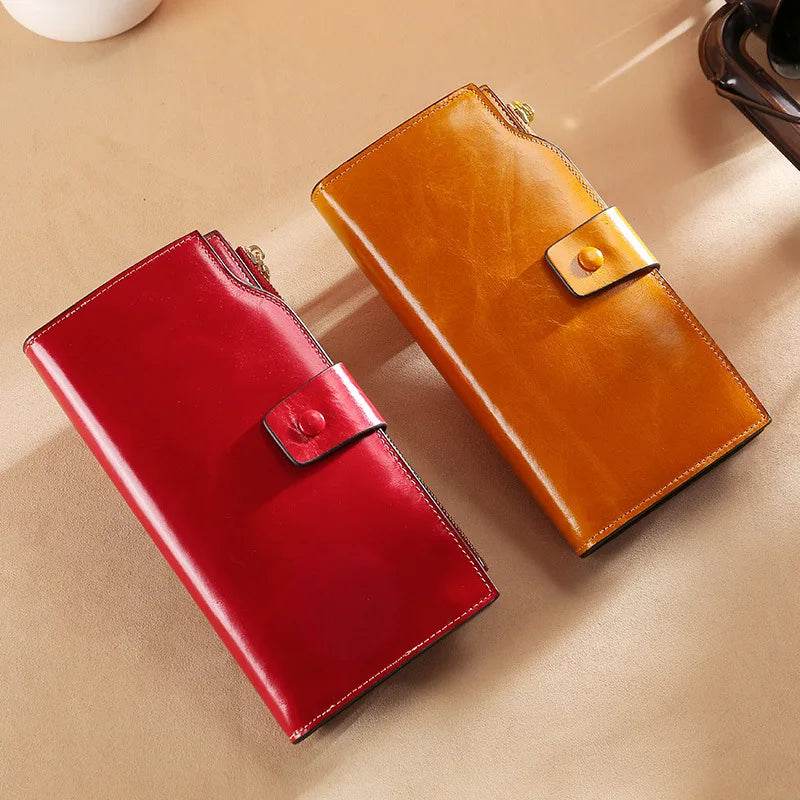 Genuine Leather Clutch Purse for Women Cowskin Dress Party Long Wallet - VacationGrabs