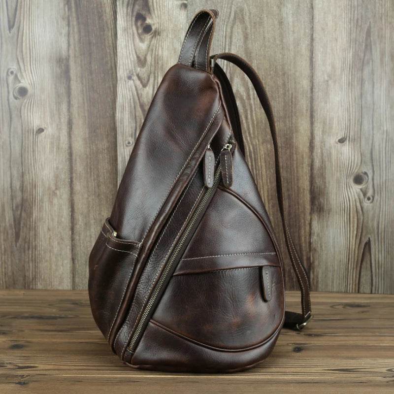Unique Casual Genuine Leather Triangle Backpack for Men Women - VacationGrabs