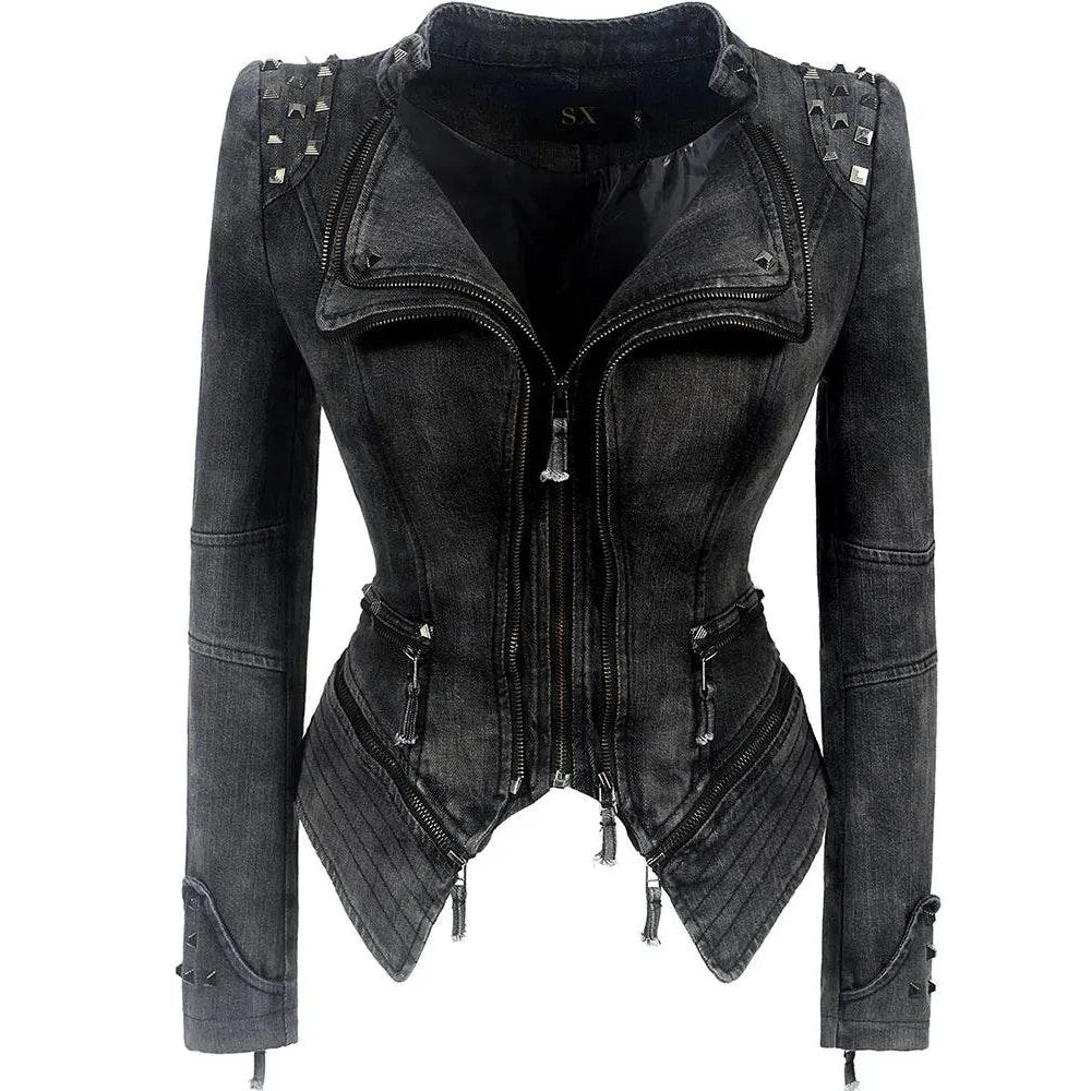 Denim Rivet Punk Slim Fit Jackets - VacationGrabs