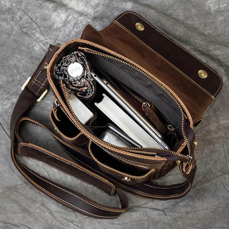 Vintage Genuine Leather Men’s Shoulder Sling Crossbody Bag - VacationGrabs