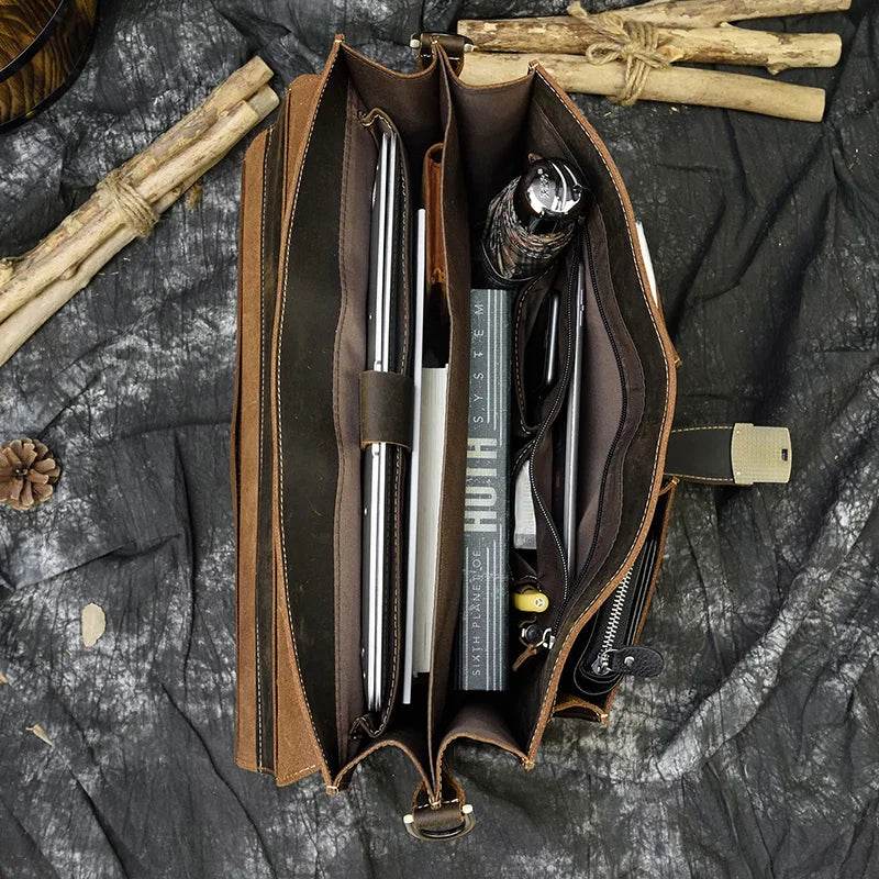 Luxury Genuine Leather Briefcase Laptop Bag Vintage Shoulder Bag - VacationGrabs