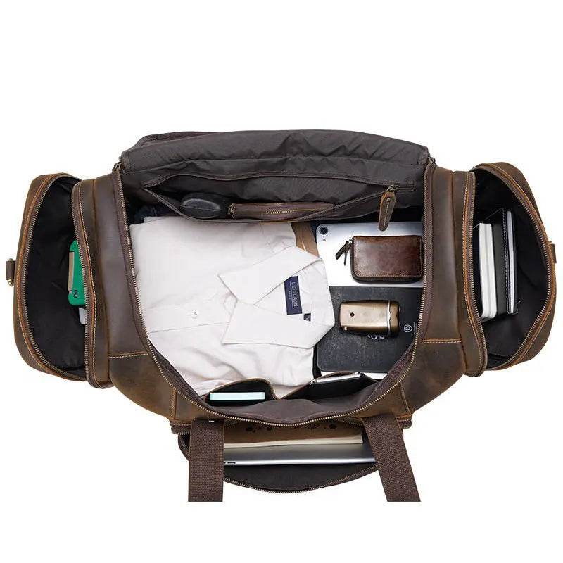 Large Travel Bag Genuine Leather Vintage Luggage Weekender Bags - VacationGrabs