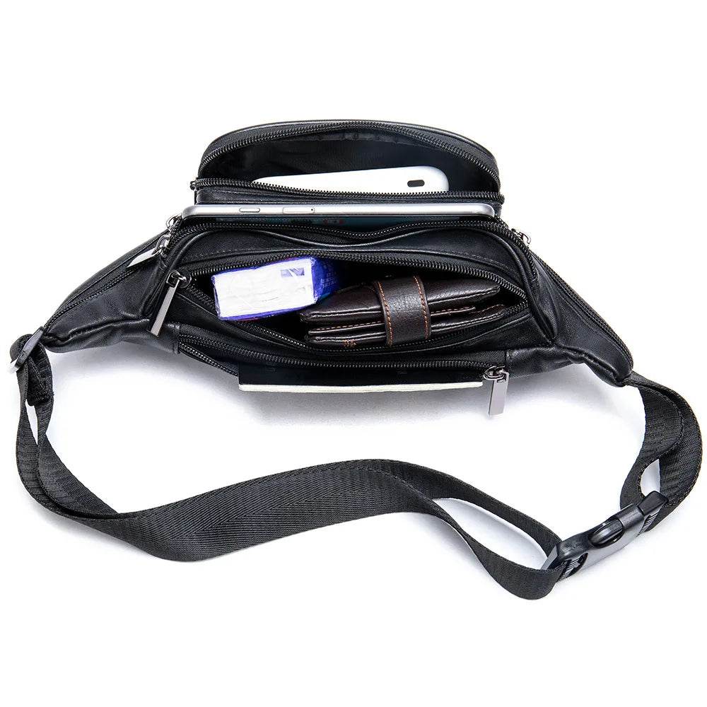 Genuine Leather Leather Chest Bag for Women Unisex Sports Fanny - VacationGrabs