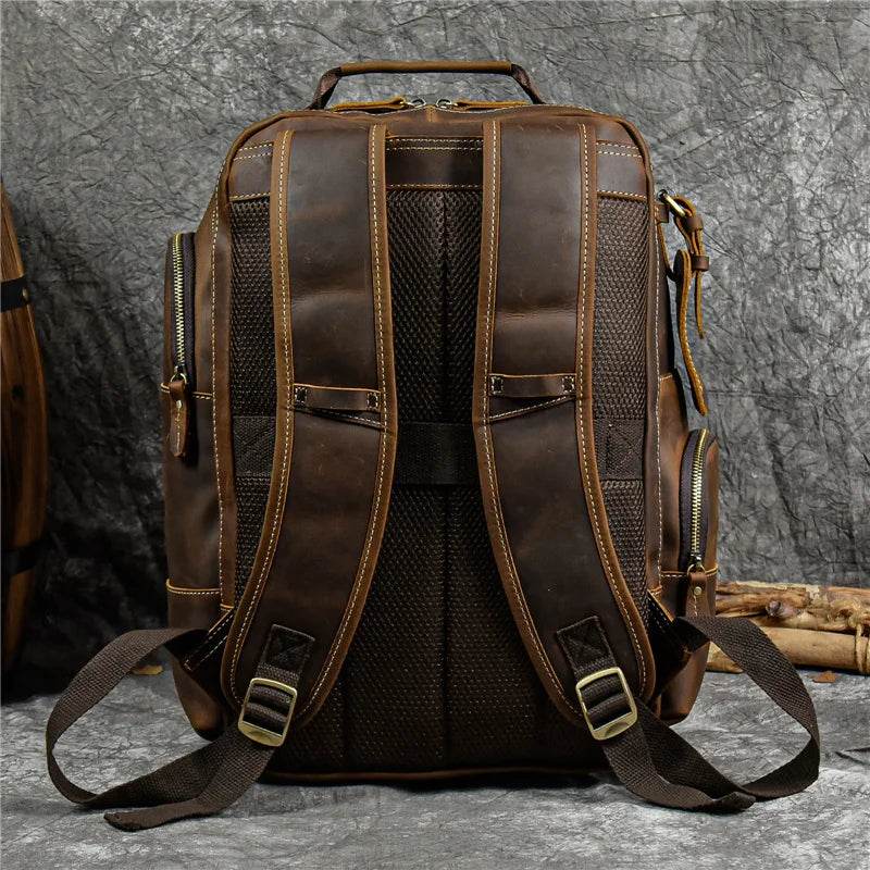 Men's Leather Backpack Retro Fashion Travel School Daypack Bag - VacationGrabs