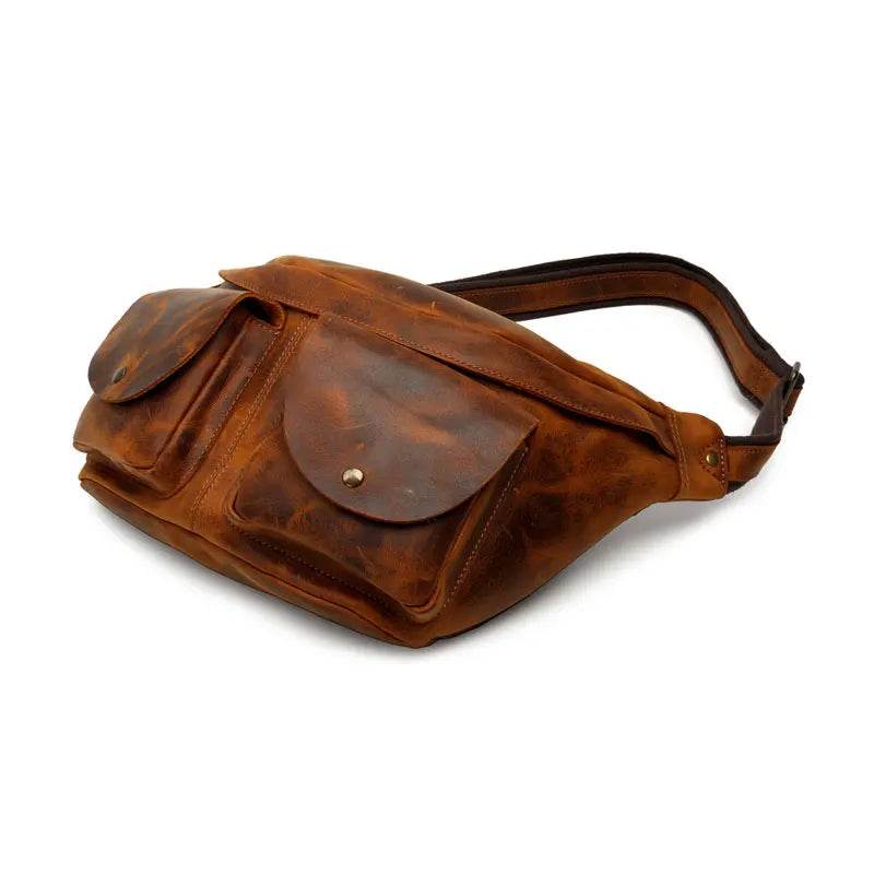 Large Chest Bag Genuine Leather Crossbody Sling Outdoor Bag Men - VacationGrabs