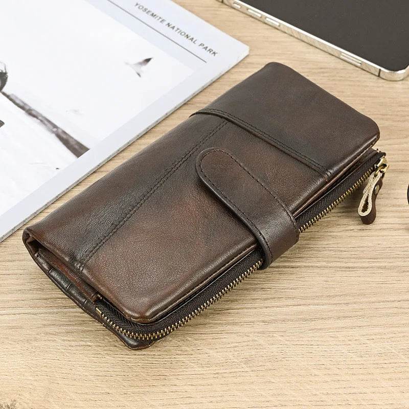 Fashion Leather Long Wallet for Men & Women Retro Style Card Purse - VacationGrabs