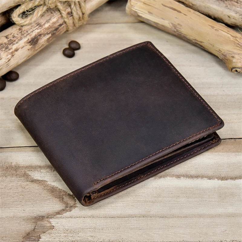 Men’s Genuine Leather Crazy Horse Short Wallet Vintage Card Holder - VacationGrabs