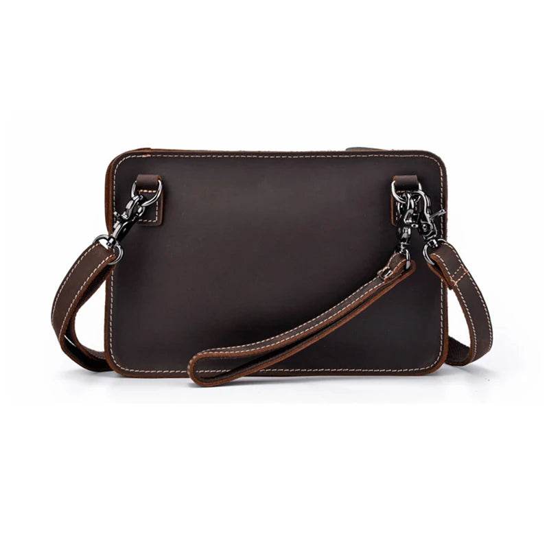 Fashion Men's Genuine Leather File Document Bags with Wrist Sling - VacationGrabs