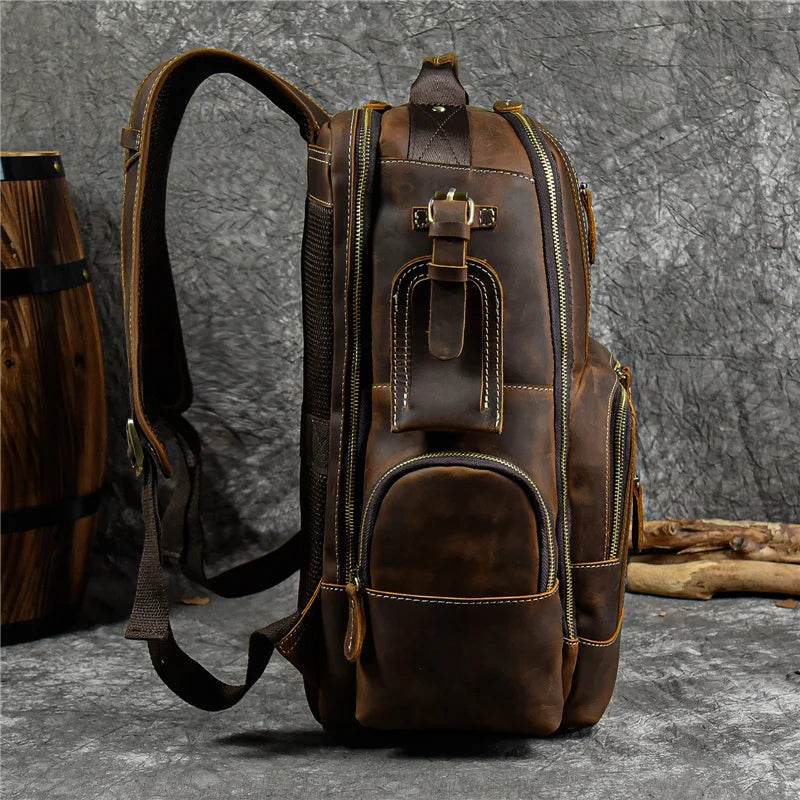 Men's Leather Backpack Retro Fashion Travel School Daypack Bag - VacationGrabs