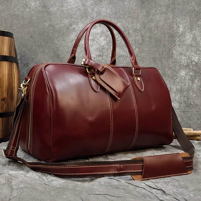 Real Leather Travel Weekender Bag for Men & Women Genuine Duffle - VacationGrabs