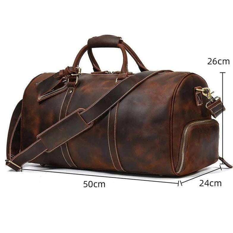 Duffel Bag for Men Crazy Horse Leather - VacationGrabs