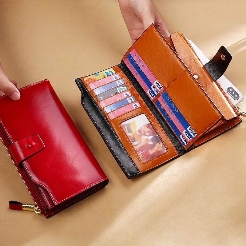 Genuine Leather Clutch Purse for Women Cowskin Dress Party Long Wallet - VacationGrabs