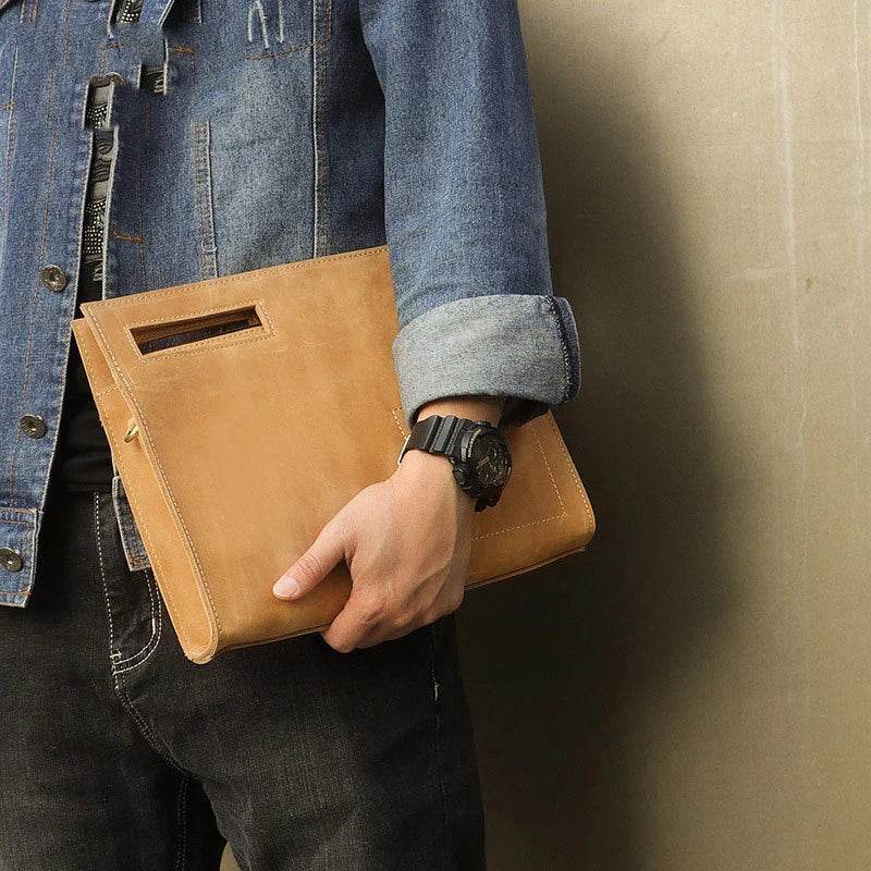 High Grade Large Leather Clutch Bag with Shoulder Strap for Men - VacationGrabs