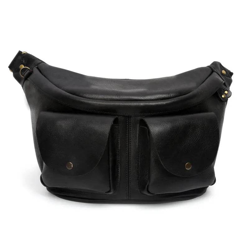 Large Chest Bag Genuine Leather Crossbody Sling Outdoor Bag Men - VacationGrabs