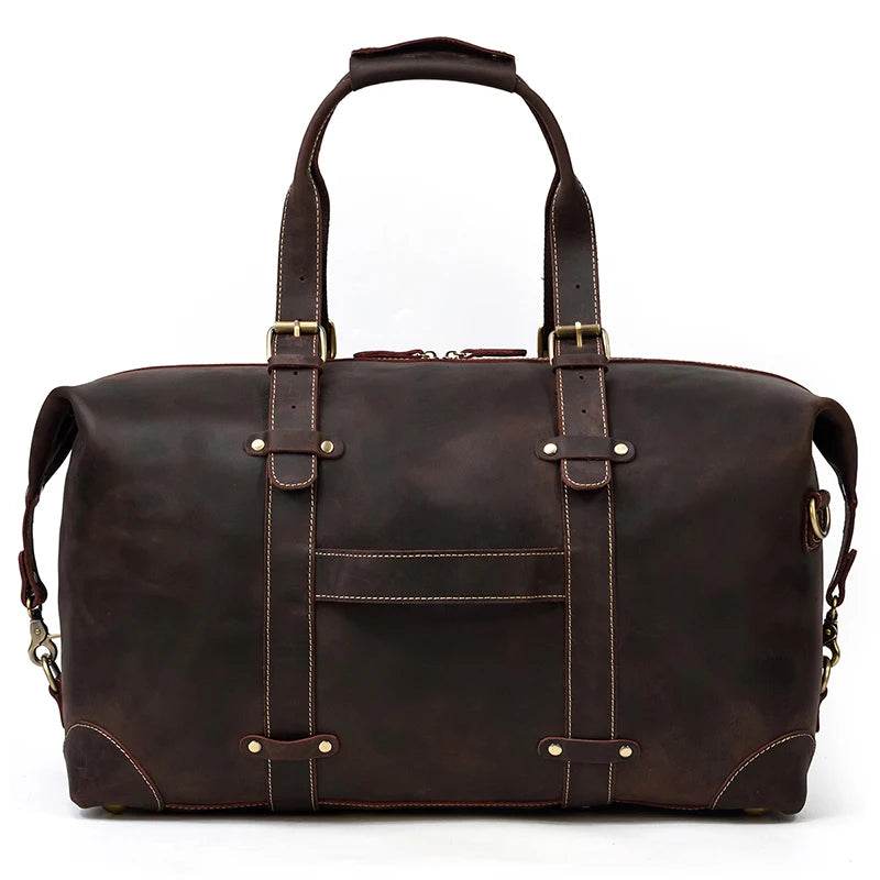 Vintage Genuine Leather Weekender Bag for Men Cowskin Travel Tote - VacationGrabs