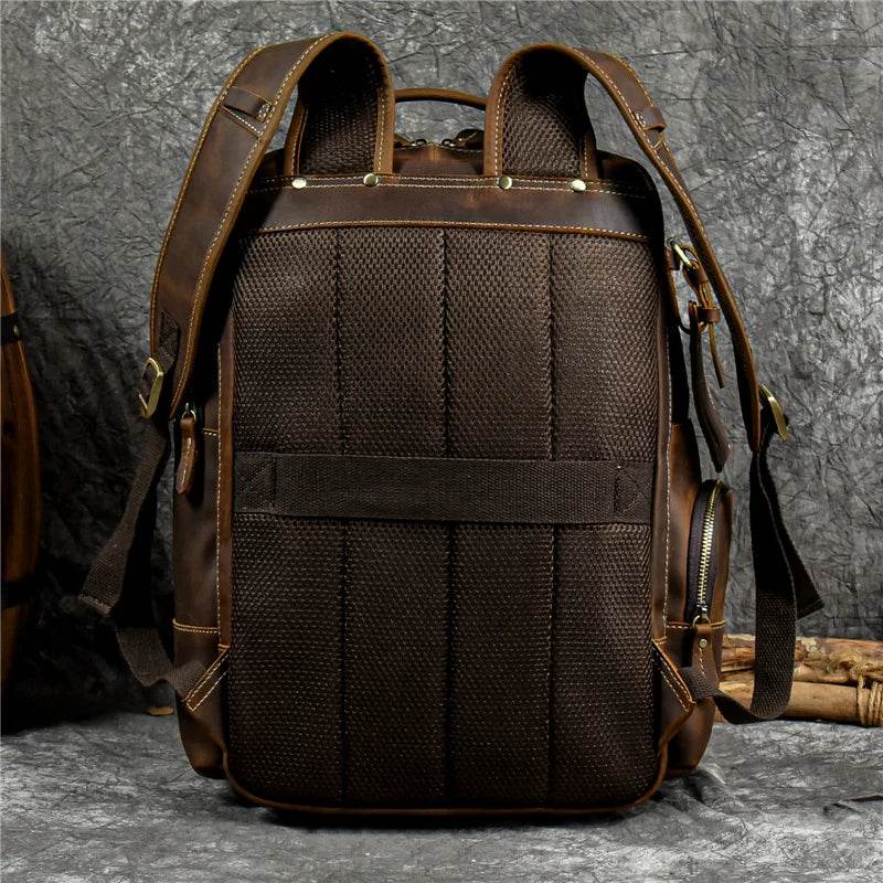 Men's Leather Backpack Retro Fashion Travel School Daypack Bag - VacationGrabs