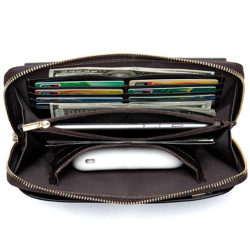 Soft Genuine Leather Clutch Wallet Men’s Long Wallet for Cash & Cards - VacationGrabs