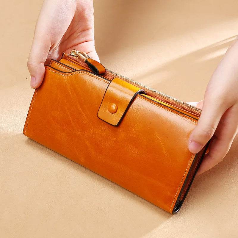 Genuine Leather Clutch Purse for Women Cowskin Dress Party Long Wallet - VacationGrabs