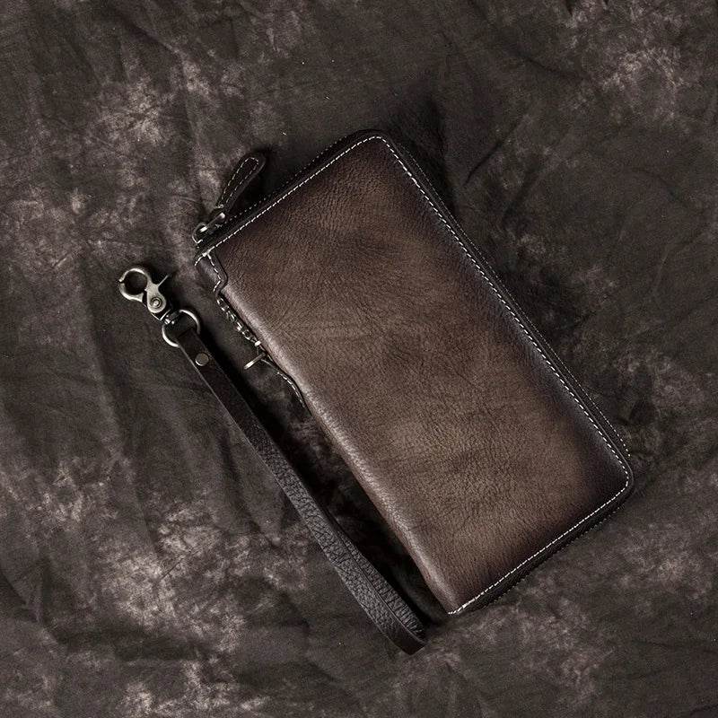 Genuine Leather Long Wallet with Wristlet for Women Cowskin Card Purse - VacationGrabs
