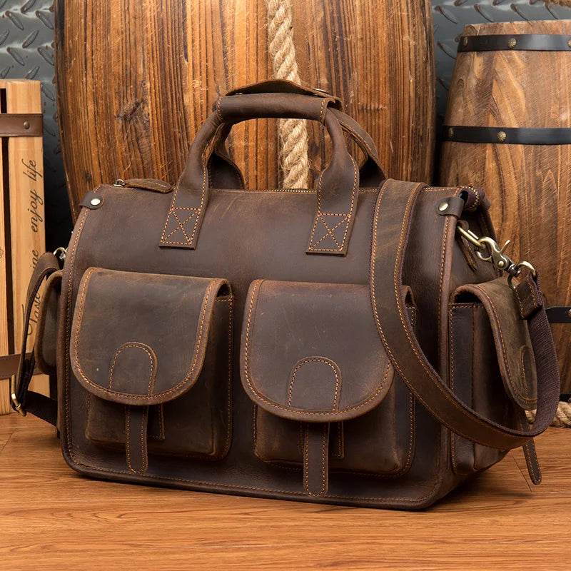Top Grade Men’s Leather Briefcase with Shoulder Strap Handbag - VacationGrabs