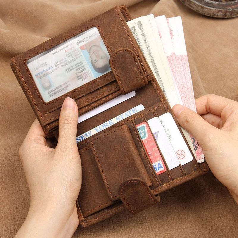 Vintage Leather Short Wallet for Men with Clip Bifold Coin Purse Pocket - VacationGrabs