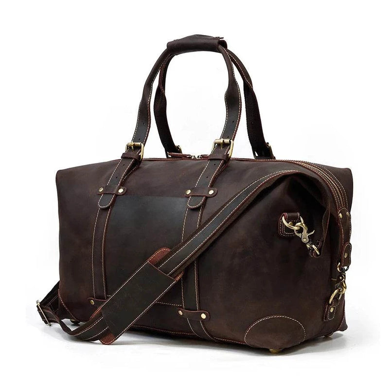 Vintage Genuine Leather Weekender Bag for Men Cowskin Travel Tote - VacationGrabs