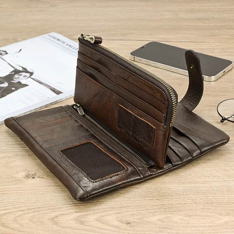 Fashion Leather Long Wallet for Men & Women Retro Style Card Purse - VacationGrabs