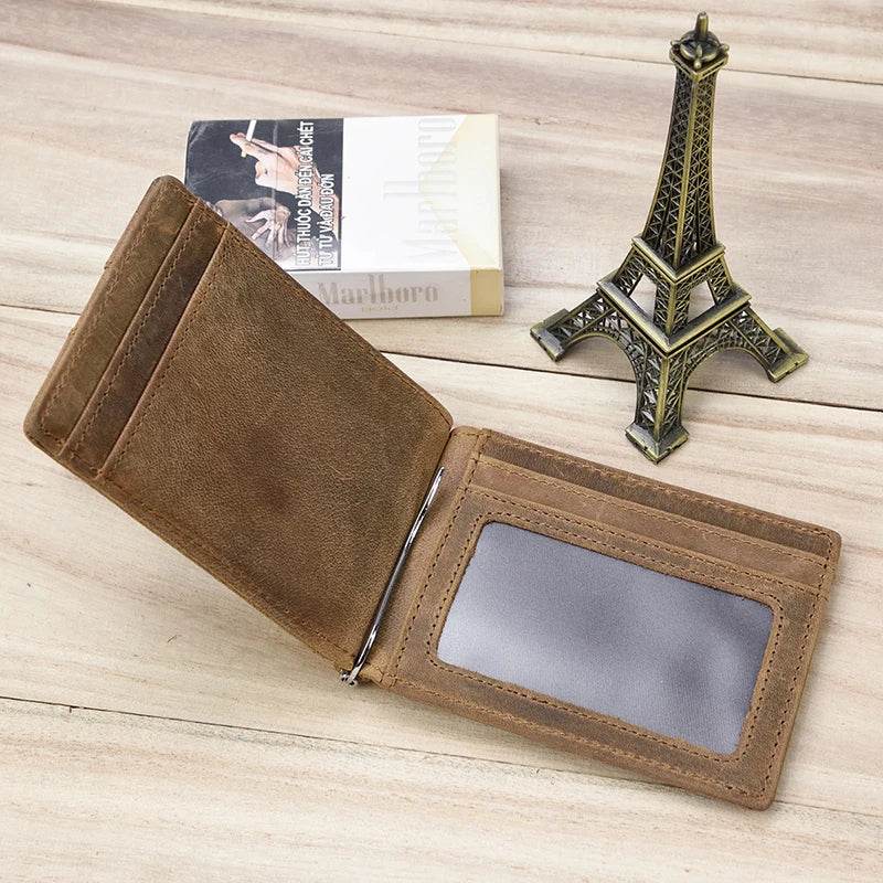 Top Grade Genuine Leather Money Clip Wallet for Men, Cowskin Bifold - VacationGrabs