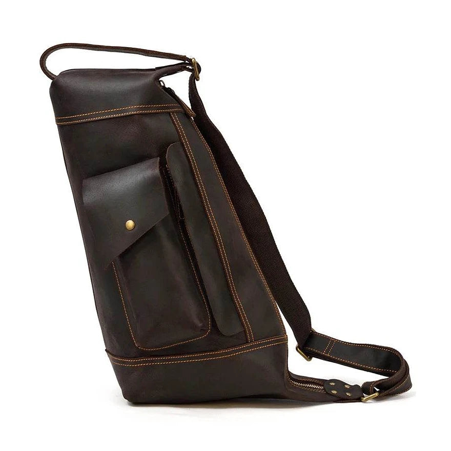 Retro Big Leather Chest Bag Sports Hiking Crossbody Sling Bag - VacationGrabs