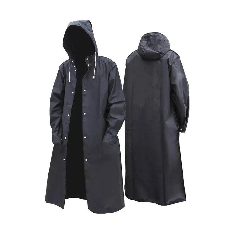 Black Adult Waterproof Long Raincoat Women Men Hooded Rain - VacationGrabs