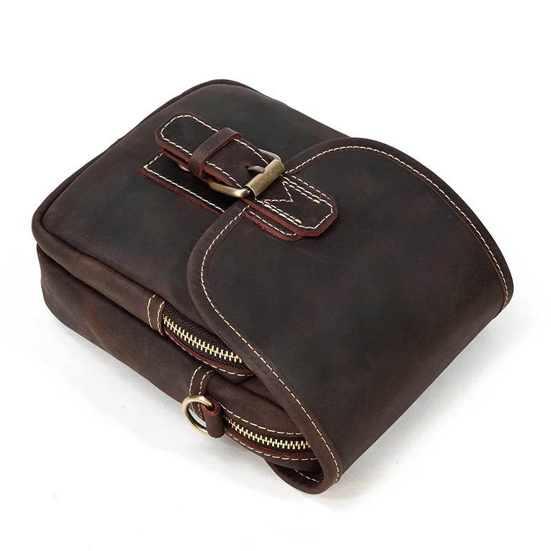 Vintage Leather Small Shoulder Waist Belt Bag for Men - VacationGrabs