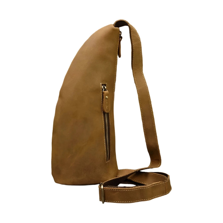 Unique Leather Chest Bag Crazy Horse Vintage Crossbody Sling Bag - VacationGrabs