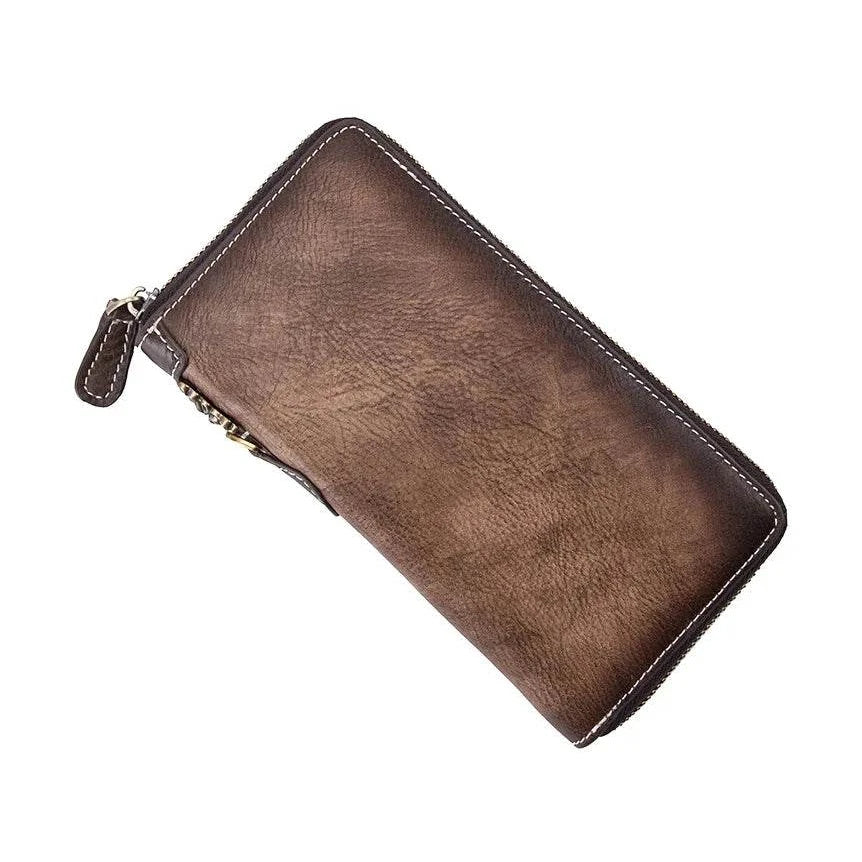 Genuine Leather Long Wallet with Wristlet for Women Cowskin Card Purse - VacationGrabs