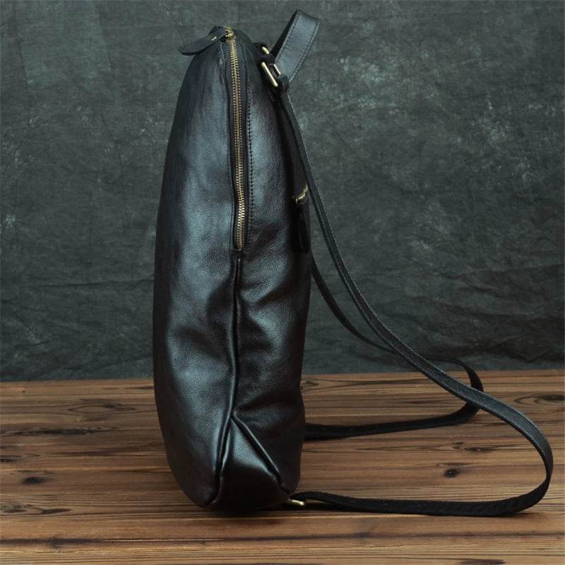 Simple Design Leather Backpack for Men Black Soft Cowskin Bag - VacationGrabs