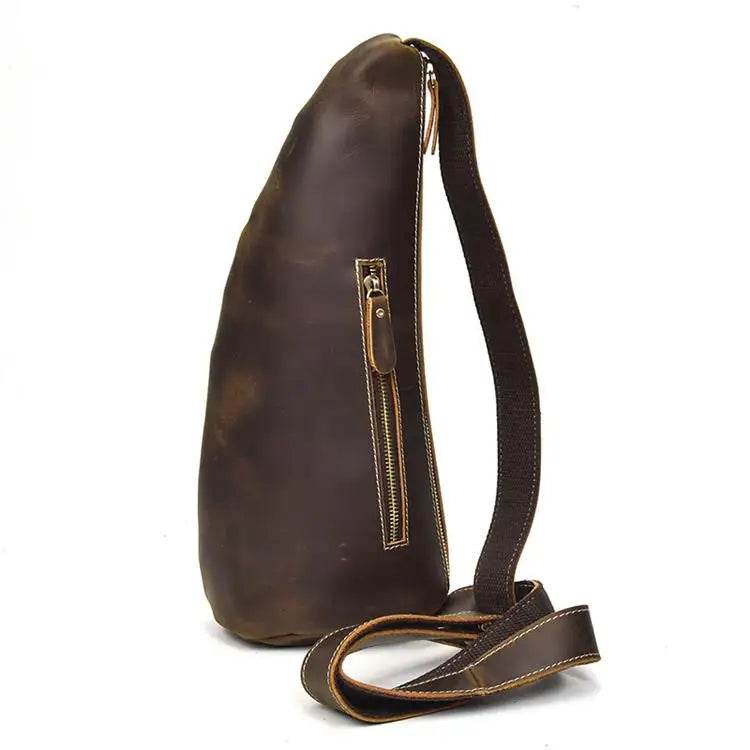 Unique Leather Chest Bag Fashion Crazy Horse Leather Crossbody - VacationGrabs
