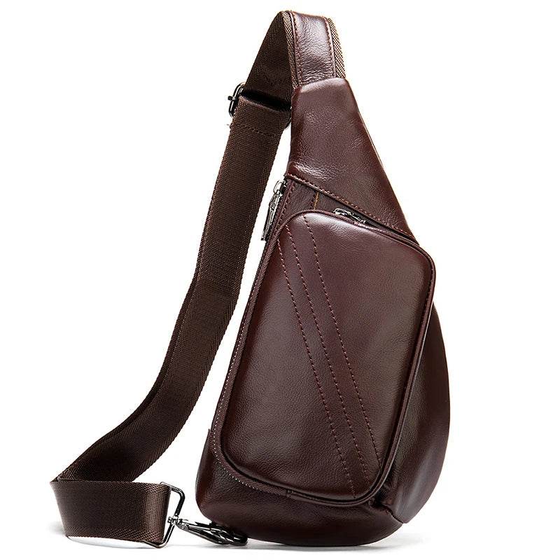 Men's Leather Chest Bag Soft Cowskin Brown Black Coffee Leather - VacationGrabs