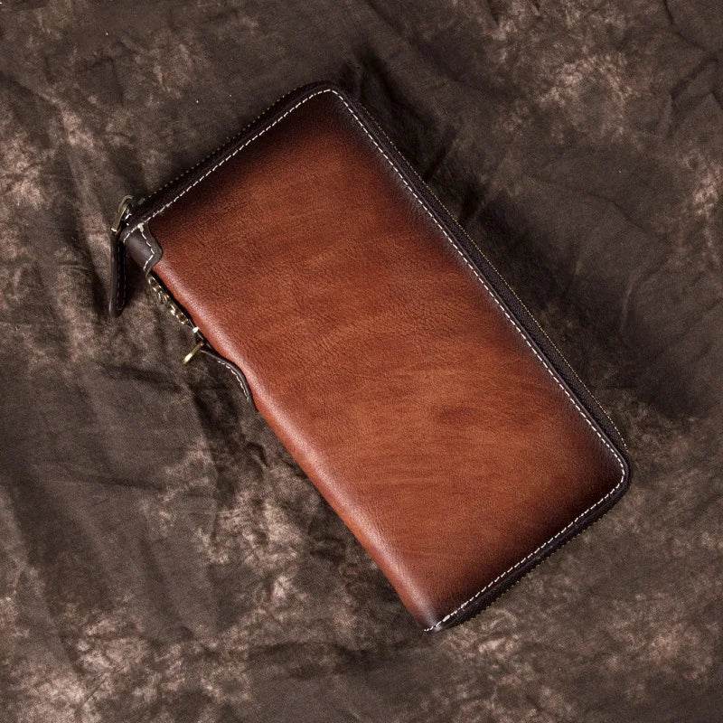 Genuine Leather Long Wallet with Wristlet for Women Cowskin Card Purse - VacationGrabs